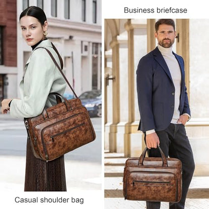 Leather Messenger Bag for Men&Women 17 Inch Leather Laptop Bag,Water-Resistant Large Shoulder Satchel Office,Work - color: Brown