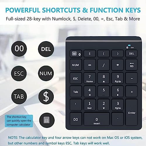 Lekvey Bluetooth Number Pad for Laptop, Wireless Numeric keypad, 28 Keys Numpad Number Keypad Bluetooth 10 Keys Number Pad for Laptop, MacBook Air/Pro, iMac, Surface Pro, etc - color: Classic Black