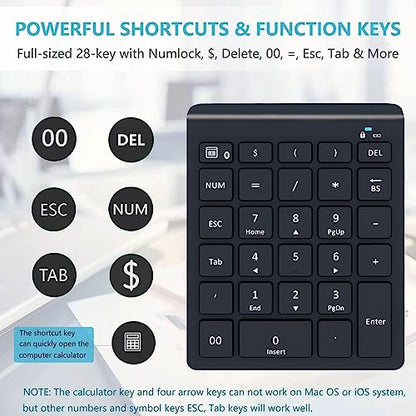 Lekvey Bluetooth Number Pad for Laptop, Wireless Numeric keypad, 28 Keys Numpad Number Keypad Bluetooth 10 Keys Number Pad for Laptop, MacBook Air/Pro, iMac, Surface Pro, etc - color: Classic Black