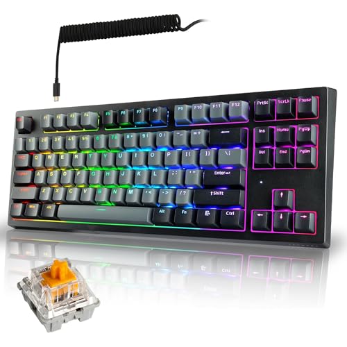 TECWARE Phantom+ Elite TKL 87 Key RGB Mechanical Gaming Keyboard | Wireless Bluetooth 5.0 2.4GHz USB C Wired | Hot Swappable 5 Pin | Double Shot PBT Keycaps | Creamy Wraith Orange Linear Switch, Black - color: Orange Switch, size: Phantom+ Elite 87 | Blac