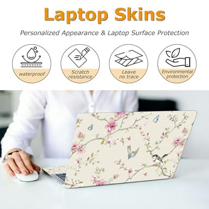 Universal Laptop Skin Sticker with 2 Wrist Pad Decals, 3-Piece Removable Vinyl Laptop Cover, Birds Pink Flowers Waterproof Anti-Scratch, Easy-Trim Fit for 13.3" 14" 15.6" Laptops - color: Birds Pink Flowers