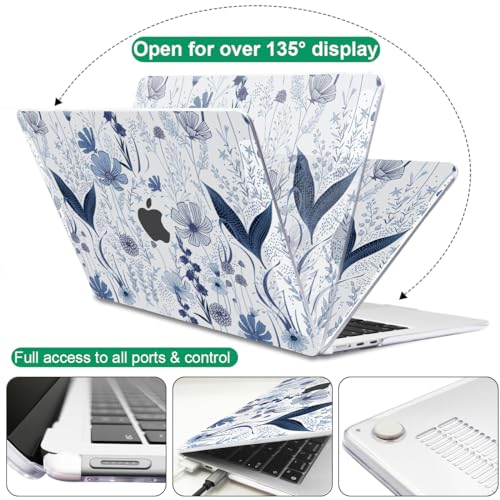Compatible with MacBook Air 13 inch Case M5 2026 2025-2022 A3449 M4 A3240 M3 A3113 M2 A2681, Plastic Hard Shell Cover for MacBook Air 13.6 inch M5 Case+Keyboard Skin, Navy Blue Wild Flowers - color: Navy Blue Wild Flowers