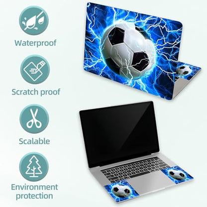 Universal Laptop Skin Decal, 3-Piece Vinyl Protector for 12 13 14 15.6" Notebook, Waterproof Anti-Scratch, Easy Trim & Bubble-Free Finish, Soccer Ball on Blue Lightning - color: Soccer Ball on Blue Lightning