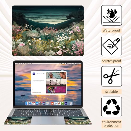 15.6 Inch Laptop Skin Sticker, Reusable Vinyl Cover Protector with 2 Wrist Pad Skins, Removable Waterproof Scratch-Resistant for 12-15.6 Inch Laptop Notebook,Wildflower Field - color: Wildflower Field