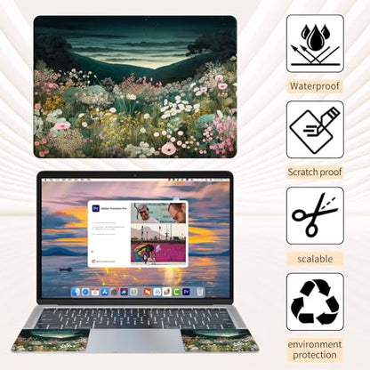 15.6 Inch Laptop Skin Sticker, Reusable Vinyl Cover Protector with 2 Wrist Pad Skins, Removable Waterproof Scratch-Resistant for 12-15.6 Inch Laptop Notebook,Wildflower Field - color: Wildflower Field