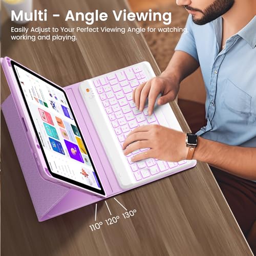 Keyboard Case for iPad Air 5th/4th Pro 11 inch, 7-Color Backlit Detachable Wireless Keyboard Case with Pencil Holder, Stand Folio Cover for Gen 2020/2022, Pro 4th/3rd/2nd/1st Gen, Purple… - color: Purple
