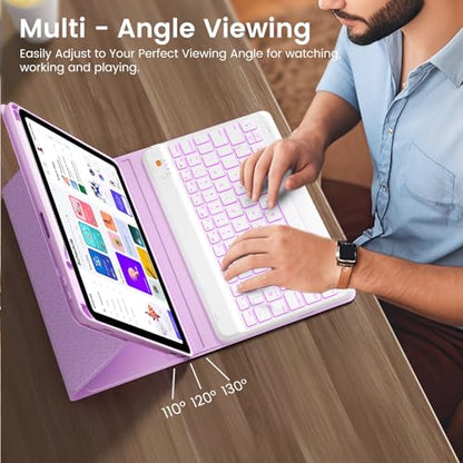 Keyboard Case for iPad Air 5th/4th Pro 11 inch, 7-Color Backlit Detachable Wireless Keyboard Case with Pencil Holder, Stand Folio Cover for Gen 2020/2022, Pro 4th/3rd/2nd/1st Gen, Purple… - color: Purple