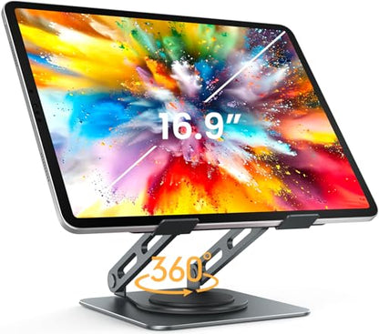 LOXP Adjustable Tablet Stand, 360 Rotating iPad Stand with Heavy-Duty Base | Perfect for Travel, Desk, Office, 4.7-16.9" Device, iPad Pro Air Mini, Kindle, Surface Tablet, Portable Monitors - Gray - color: Gray
