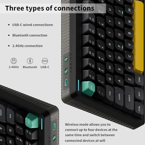 nuphy Halo75 V2 Mechancial Gaming Kyeboard,75% Wireless Hot Swappable Bluetooth Keyboard,83 Kyes RGB Backlit Keyboard,Support Bluetooth/2.4GHz/USB-C (Black, Lemon (55gf)) - color: Black, size: Lemon (55gf)