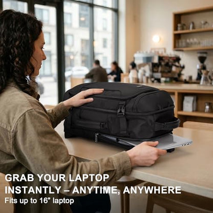 Travel Backpack Carry On Everyday Laptop Backpack Fits 16" Laptop | Flight Approved Luggage Backpack for Men Women, Suitcase-Style Main Pocket, Laptop Compartment, USB Port, for Travel, Daily - color: Black