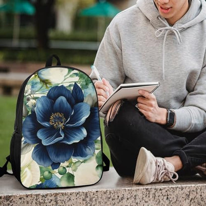 17 In Laptop Backpack Water Resistant Travel Daypack Black | Leaves Botanicals, Breathable Airflow Back Panel, Adjustable Ergonomic Shoulder Straps, Foam-Padded Top Carry Handle
