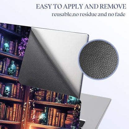 Universal Laptop Skin Sticker Decal,15.6 Inch Laptop Vinyl Cover for 13" 14" 15.6" Laptop,Scratch-Resistant Waterproof Protector Wrap,Reusable with Wrist Pads,Magic Library with kulls - color: Magic Library with kulls