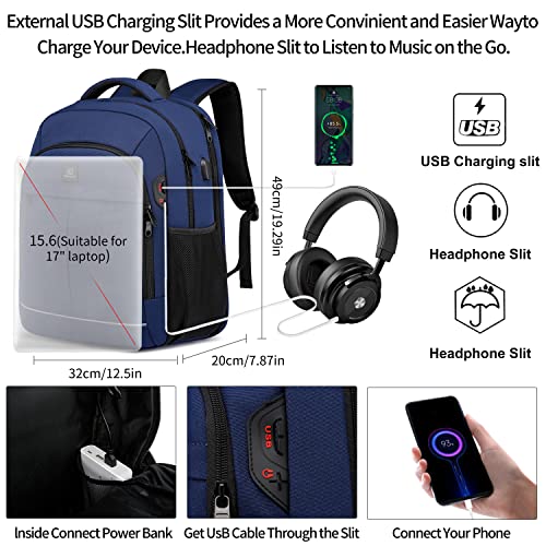 CAFELE 17.3 Inch Laptop Backpack with USB Charging Port, TSA-Friendly & Water-Resistant College Bookbag for Men and Women (Blue) - color: 17.3 Inch-blue