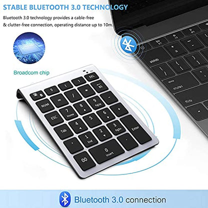 Lekvey Bluetooth Number Pad, 10 Keys Numeric Keypad Portable Wireless Bluetooth Keypad : 28-Key Numpad Extensions for Financial Accounting Data Entry for Laptop Surface Pro Tablets Windows, Silver - color: Silver