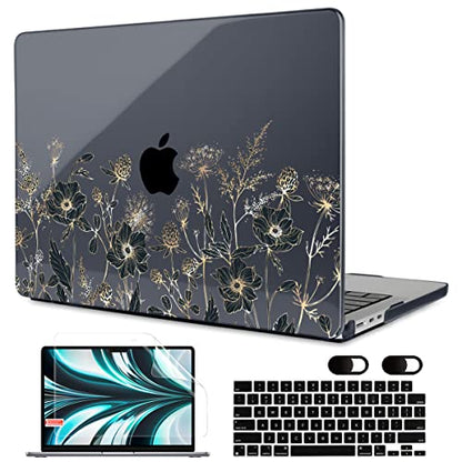 MEEgoodo Case for M5/M4/M3/M2 MacBook Air 13 inch Case 2026 2025 2024 2022, Fit Model A3449/A3240/A3113/A2681, Laptop Hard Shell Compatible with MacBook Air 13.6-inch, Golden Flowers & Herbs - color: Golden Flowers & Herbs