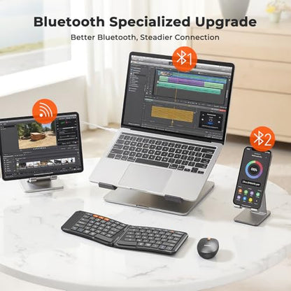 MEETION Foldable Keyboard and Mouse, Portable Bluetooth Combo | Ultra-thin folding wireless keyboard and mouse for business travel, compatible with Windows, Mac, iOS and Android devices