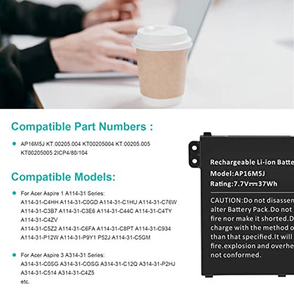 ASUNCELL AP16M5J Laptop Battery for Acer Aspire A114-31 A314-31 A315-21 A315-51 A515-51 ES1-523-24CW ES1-523-20DG 2ICP4/80/104 - color: AP16M5J