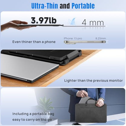 Laptop Screen Extender 15.6", 1080P FHD Triple Portable Monitor for Laptops 13-17.3", Ultra-Slim Dual Monitor Extender for Windows/Mac/Chrome/Dex, USB-C/HDMI Plug and Play
