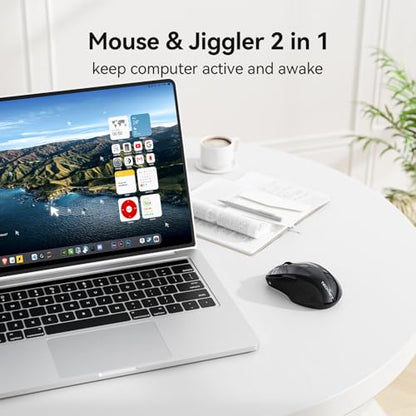 TECKNET Rechargeable Jiggler Wireless Mouse (BT5.0/3.0 & 2.4G) 4800 DPI Silent USB A & Bluetooth Mouse 6 Buttons, Wide Compatibility - Black - color: Black