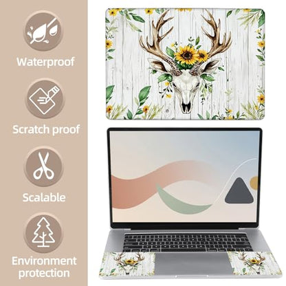 Universal Laptop Skin Sticker for 12/13/14/15.6 Inch Laptops, Reusable Vinyl Laptop Decal Cover, Waterproof Scratch Resistant Notebook Skin with 2 Wrist Pads,Sunflowers Deer - color: Sunflowers Deer
