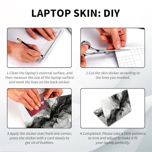 Universal Laptop Skin, DIY Cut-to-Fit Vinyl Cover Compatible with HP, Dell, Lenovo, Mac (13.3" to 15.6"), Anti-Scratch, No Residue & Bubble-Free Protective Decal Sticker, Black Gold Marble - color: Black Gold Marble