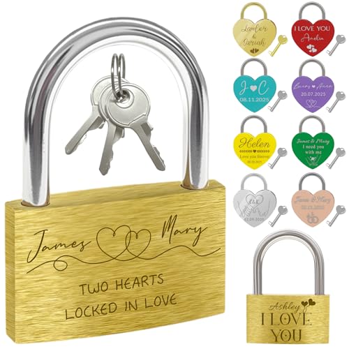 Custom Engraved Padlock Personalized Love Lock for Bridge Customized Name Date Heart Lock Name Date Couples Lover Padlock Gifts for Travel Trip Anniversary Valentines - style: Square Shaped Style
