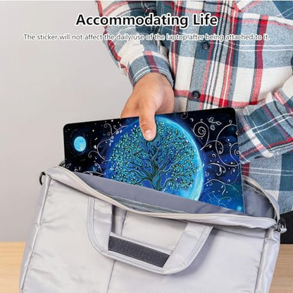 Universal Laptop Skin Sticker with 2 Wrist Pad Skins, Waterproof Scratch Resistant Vinyl Laptop Cover Decal, Cut to Fit for 11–15.6 Inch MacBook HP Dell Lenovo, Blue Art Tree Moon - color: Blue Art Tree Moon