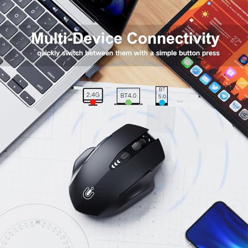 Uineer Bluetooth Mouse, Tri-Mode Wireless, Rechargeable, 3-Device Switch - color: Black