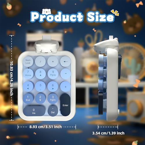 FELICON Cute Wireless Numeric Keypad with Silicon Bear,18-Key-Milk Blue | Colorful Round Keycaps,Ergonomic,2.4Ghz USB Receiver,Portable Financial Accounting Numpad Membrane Keyboard for PC,Mac,Laptop - color: Milk Blue