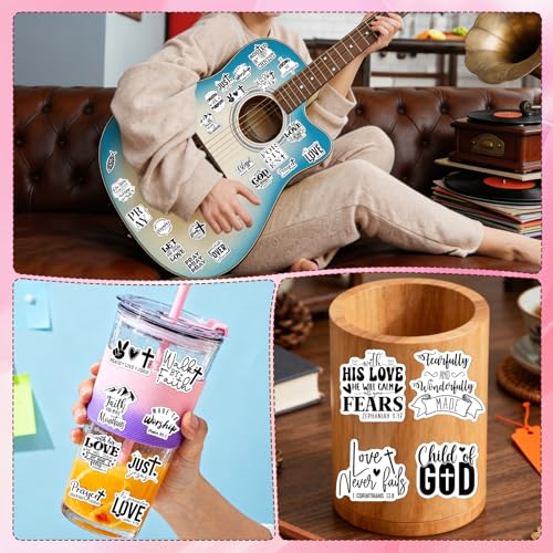 Bible Verse Religious Stickers - 100 Pcs Christian Water Bottle Stickers, Motivational Waterproof Scrapbook Sticker, Vinyl Decals for Luggage Laptop Journal - style: Bible