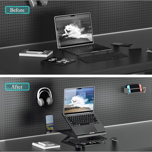 Laptop Stand for Desk, Ergonomic Adjustable & Foldable Portable Computer Stand with Heat-Vent, Laptop Riser Holder Compatible with MacBook Air Pro, 10-15.6 Inch Notebooks - color: Black