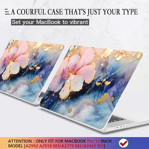 CISSOOK Compatible with MacBook Pro 14 inch Case 2026 2025 2024 2023 2022 | A3434 A3427 A3426 A3112 A3185 A3401 A2918 A2992, 5in1 Kit Hard Shell Case for MacBook Pro 14 M1 M2 M3 M4 M5, Marble Flower - color: 14inch-Marble Flower