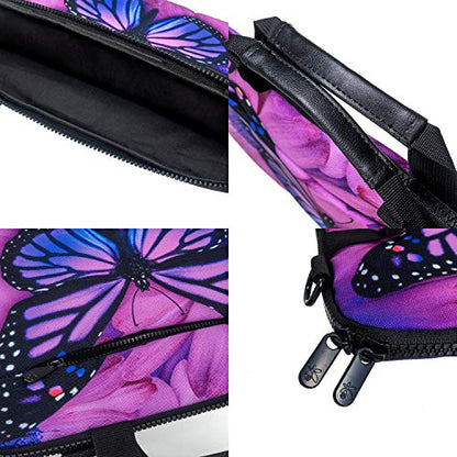 icolor Canvas 13 Inch Laptop Shoulder Case, Messenger Briefcase, Protective Carrying Bag Sleeve Fits 11.6" 12" 12.9" 13.3" Computer/Ultrabook/Notebook (Big Purple Butterfly) - color: Csh-02