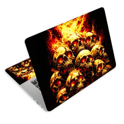 Universal Laptop Skin Decal, 3-Piece Vinyl Protector for 12 13 14 15.6" Notebook, Waterproof Anti-Scratch, Easy Trim & Bubble-Free Finish, A Pile of Skulls with Fire - color: A Pile of Skulls with Fire