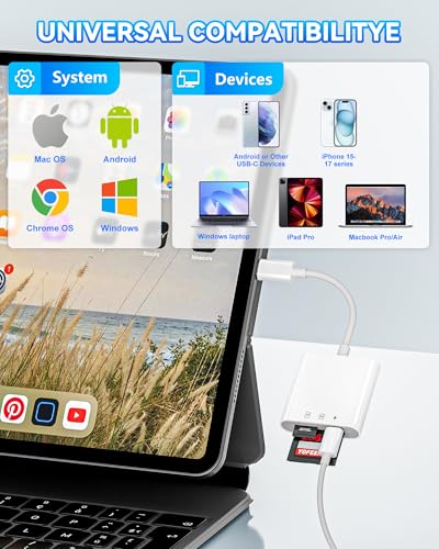 USB-C SD Card Reader, SD MicroSD Reader with 30W PD Charging for iPhone | iPad/Laptop Compatible • Trail Camera Viewer • Plug & Play • SD/MicroSD Support • Photo/Video Transfer