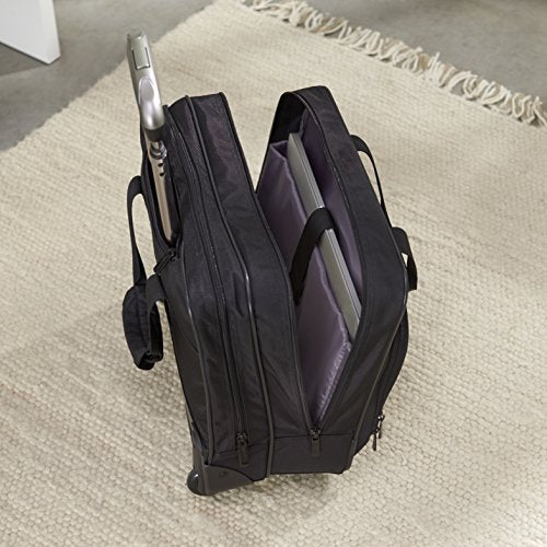 Amazon Basics 15.6" Rolling Laptop Bag for Travel and Business, Briefcase with Wheels, Adjustable Locking Handle, Black