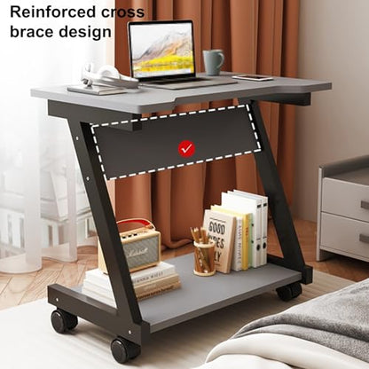 Overbed Table with Wheels Steel Wooden Bedside Table, Laptop Bedside Table, Movable Sofa Side Table, Z Frame, Shaped Table Top, for Bedroom, Living Room(Brass) - color: Brass