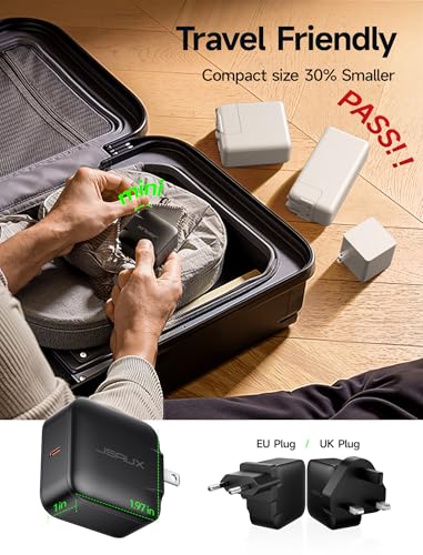 JSAUX 65W GaN USB C Charger for Nintendo Switch 2, Powers in TV Mode, with EU/UK Plug & 6.6FT Cable for ROG Xbox Ally, Steam Deck, ROG Ally, iPhone 17e/17, Galaxy S26, Tablet & Laptop – Black - color: Black