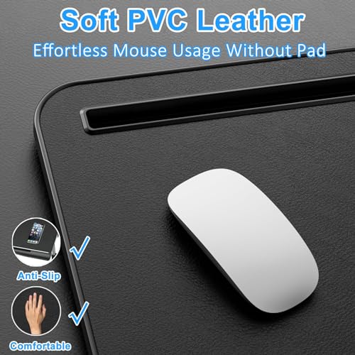 Laptop Bed Desk, X-Large Leather Adjustable Computer Bed Table Tray, Foldable Laptop Lap Desk for Bed Sofa Couch Floor Writing Eating Working with Drawer 2 Movable Stoppers (23.6 inch, Black) - color: Black