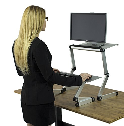 WorkEZ Adjustable Standing Desk Converter, Sit to Stand Desk Riser, Standing Desk for Laptop Monitor, Adjustable Height & Angle Negative Tilt, Silver - color: Silver