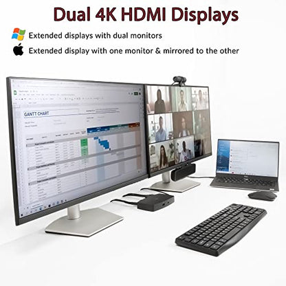 Cyber Acoustics Laptop Docking Station (DS-1000) – USB-C with Dual 4K HDMI Displays, Six USB Ports, Ethernet Port, Power for Laptop, TAA Compliant - size: DS-1000