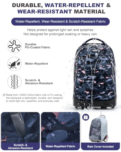 NEW TILAMI 19 Inch Rolling Backpack with Lunch Bag School Stair-Climbing | Stair-Climbing Teen Boys Girls Carry-on Suitcase Large Compartment 15.6 Laptop Sleeve Adjustable Handle Roller Travel Bag - color: Doodle Grey