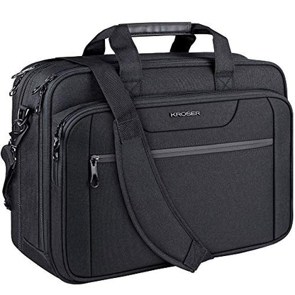 KROSER Laptop Bag Expandable Briefcase Messenger Bag 17.3 Inch Black | Water-Repellent, Shoulder Messenger Bag, Computer Bag, Travel/Business, Men/Women