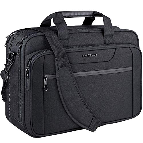 KROSER Laptop Bag Expandable Briefcase Messenger Bag 17.3 Inch Black | Water-Repellent, Shoulder Messenger Bag, Computer Bag, Travel/Business, Men/Women