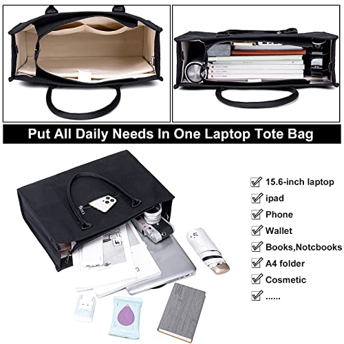 BTOOP Work Tote Bag for Women, Laptop Tote Bag With 15.6 Inch Padded Compartment, Teacher Nurse Bible Bags - color: Black-leopard Print