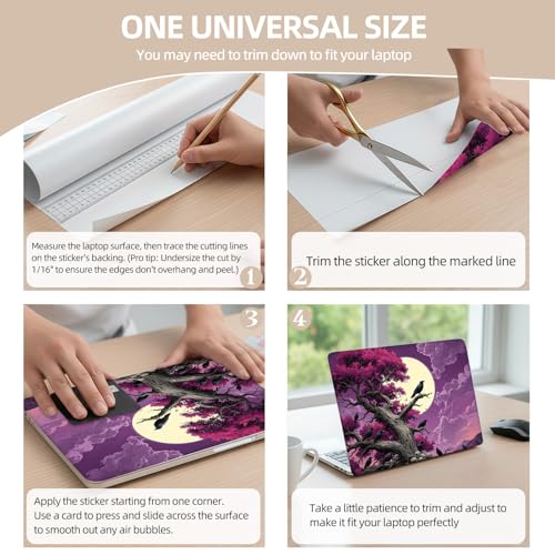 Universal Laptop Skin Sticker for 12/13/14/15.6 Inch Laptops, Reusable Vinyl Laptop Decal Cover, Waterproof Scratch Resistant Notebook Skin with 2 Wrist Pads,Gothic Raven Moon - color: Gothic Raven Moon