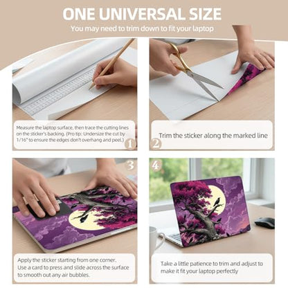 Universal Laptop Skin Sticker for 12/13/14/15.6 Inch Laptops, Reusable Vinyl Laptop Decal Cover, Waterproof Scratch Resistant Notebook Skin with 2 Wrist Pads,Gothic Raven Moon - color: Gothic Raven Moon