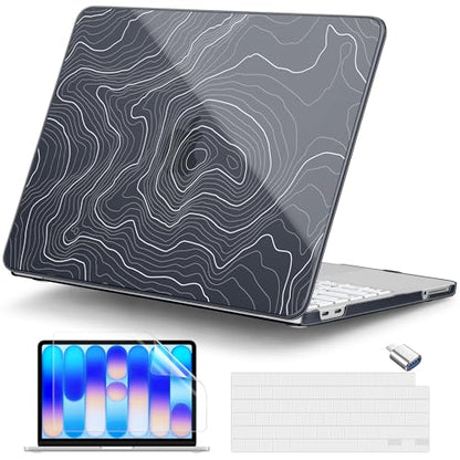 for MacBook Neo 13 Inch Case 2026 (Model A3404, A18 Pro chip), Stylish Pattern Protective Hard Shell with Screen Protector, Keyboard Cover & USB-C Adapter - Black Maps - color: Black Maps