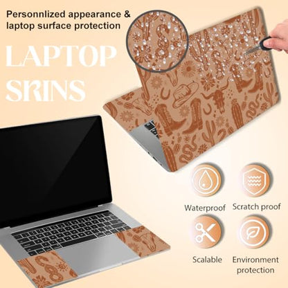 SUPERDANT 3 Pcs Laptop Skin Sticker Cover Decal Western Style PVC Waterproof Scratch-Resistant Cowboy Boots Cactus Trim-to-Fit for 12-15.6 Inch Notebook Wrap Personalize 14.9x10.6in - style: Western Style