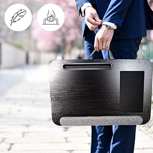 Duronic Laptop Tray with Cushion DML433 | Ergonomic Lap Desk for Bed, Sofa, Car | Built-in Mouse Pad, Wrist Pad and Tablet Holder | Black/Grey | Portable Design with Carry Handle| for Home/Office